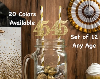 45th Birthday Party Straws with Number Any Age (SET OF 12) 45th Birthday Decoration Party Anniversary Tableware Decor Party Favors Supplies