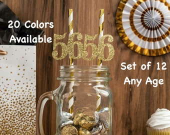 56th Birthday Party Straws with Number Any Age (SET OF 12) 56th Birthday Decoration Party Anniversary Tableware Decor Party Favors Supplies