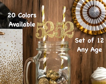52nd Birthday Party Straws with Number Any Age (SET OF 12) 52nd Birthday Decoration Party Anniversary Tableware Decor Party Favors Supplies
