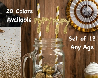 77th Birthday Party Straws with Number Any Age (SET OF 12) 77th Birthday Decoration Party Anniversary Tableware Decor Party Favors Supplies