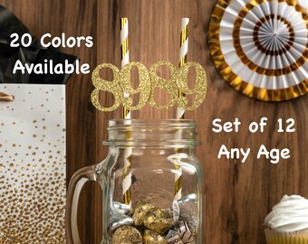 89th Birthday Party Straws with Number Any Age (SET OF 12) 89th Birthday Decoration Party Anniversary Tableware Decor Party Favors Supplies