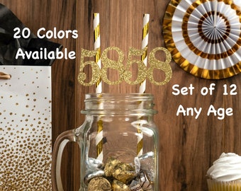 58th Birthday Party Straws with Number Any Age (SET OF 12) 58th Birthday Decoration Party Anniversary Tableware Decor Party Favors Supplies
