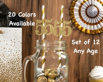 55th Birthday Party Straws with Number Any Age (SET OF 12) 55th Birthday Decoration Party Anniversary Tableware Decor Party Favors Supplies