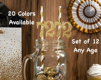 72nd Birthday Party Straws with Number Any Age (SET OF 12) 72nd Birthday Decoration Party Anniversary Tableware Decor Party Favors Supplies