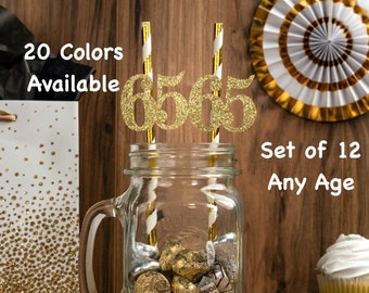 65th Birthday Party Straws with Number Any Age (SET OF 12) 65th Birthday Decoration Party Anniversary Tableware Decor Party Favors Supplies