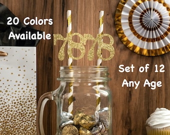 78th Birthday Party Straws with Number Any Age (SET OF 12) 78th Birthday Decoration Party Anniversary Tableware Decor Party Favors Supplies