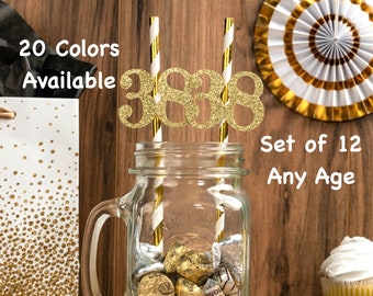 38th Birthday Straws with Number Any Age (SET OF 12) 38th Birthday Decoration Party Anniversary Tableware Decor Party Favors Supplies