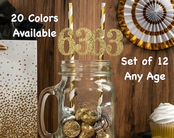 63rd Birthday Party Straws with Number Any Age (SET OF 12) 63rd Birthday Decoration Party Anniversary Tableware Decor Party Favors Supplies