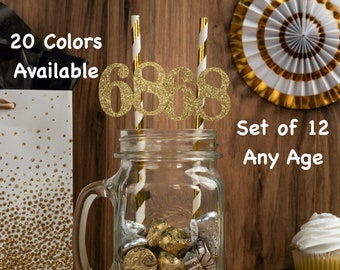 68th Birthday Party Straws with Number Any Age (SET OF 12) 68th Birthday Decoration Party Anniversary Tableware Decor Party Favors Supplies