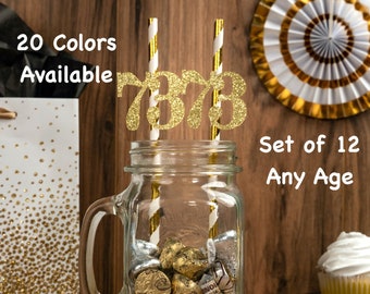 73rd Birthday Party Straws with Number Any Age (SET OF 12) 73rd Birthday Decoration Party Anniversary Tableware Decor Party Favors Supplies
