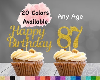 87th Birthday Cupcake Toppers | Number 87 Party Picks | 87th Party Supplies | Age 87 Toppers Party Decor Glitter Happy Birthday Decorations