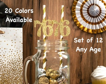 76th Birthday Party Straws with Number Any Age (SET OF 12) 76th Birthday Decoration Party Anniversary Tableware Decor Party Favors Supplies