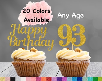93rd Birthday Cupcake Toppers | Number 93 Party Picks | 93rd Party Supplies | Age 93 Toppers Party Decor Glitter Happy Birthday Decorations