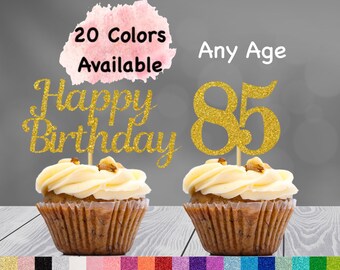 85th Birthday Cupcake Toppers | Number 85 Party Picks | 85 Party Supplies | Age 85 Toppers Party Decor Glitter Happy Birthday Decorations