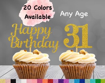 31st Birthday Cupcake Toppers | Number 31 Party Picks | 31st Party Supplies | Age 31 Toppers Party Decor Glitter Happy Birthday Decorations