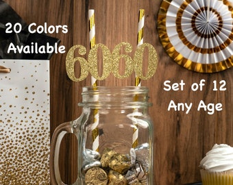 60th Birthday Party Straws with Number Any Age (SET OF 12) 60th Birthday Decoration Party Anniversary Tableware Decor Party Favors Supplies