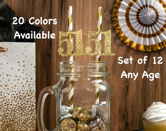 51st Birthday Party Straws with Number Any Age (SET OF 12) 51st Birthday Decoration Party Anniversary Tableware Decor Party Favors Supplies