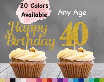 40th Birthday Cupcake Toppers | Number 40 Party Picks | 40th Party Supplies | Age 40 Toppers Party Decor Glitter Happy Birthday Decorations