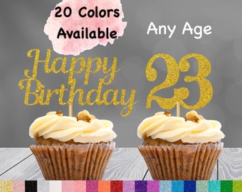 23rd Birthday Cupcake Toppers | Number 23 Party Picks | 23rd Party Supplies | Age 23 Toppers Party Decor Glitter Happy Birthday Decorations