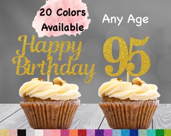 95th Birthday Cupcake Toppers | Number 95 Party Picks | 95th Party Supplies | Age 95 Toppers Party Decor Glitter Happy Birthday Decorations