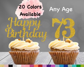 73rd Birthday Cupcake Toppers | Number 73 Party Picks | 73rd Party Supplies | Age 73 Toppers Party Decor Glitter Happy Birthday Decorations