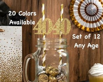 40th Birthday Party Straws with Number Any Age (SET OF 12) 40th Birthday Decoration Party Anniversary Tableware Decor Party Favors Supplies