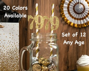 79th Birthday Party Straws with Number Any Age (SET OF 12) 79th Birthday Decoration Party Anniversary Tableware Decor Party Favors Supplies