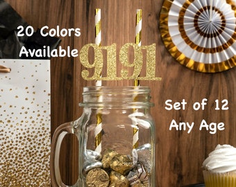 91st Birthday Party Straws with Number Any Age (SET OF 12) 91st Birthday Decoration Party Anniversary Tableware Decor Party Favors Supplies