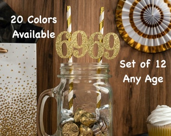 69th Birthday Party Straws with Number Any Age (SET OF 12) 69th Birthday Decoration Party Anniversary Tableware Decor Party Favors Supplies