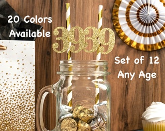 39th Birthday Straws with Number Any Age (SET OF 12) 39th Birthday Decoration Party Anniversary Tableware Decor Party Favors Supplies