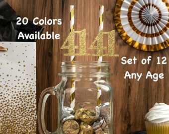 41st Birthday Party Straws with Number Any Age (SET OF 12) 41st Birthday Decoration Party Anniversary Tableware Decor Party Favors Supplies