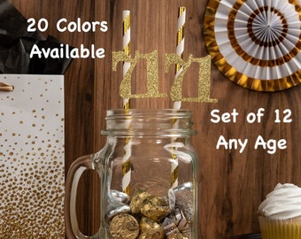 71st Birthday Party Straws with Number Any Age (SET OF 12) 71st Birthday Decoration Party Anniversary Tableware Decor Party Favors Supplies