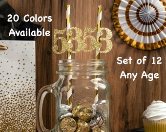 53rd Birthday Party Straws with Number Any Age (SET OF 12) 53rd Birthday Decoration Party Anniversary Tableware Decor Party Favors Supplies