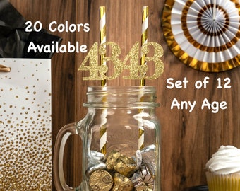 43rdBirthday Party Straws with Number Any Age (SET OF 12) 43rd Birthday Decoration Party Anniversary Tableware Decor Party Favors Supplies