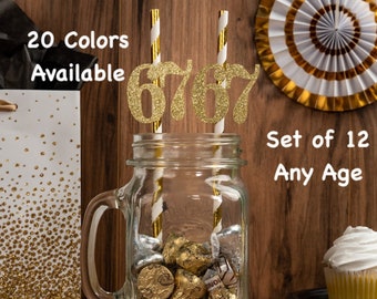 67th Birthday Party Straws with Number Any Age (SET OF 12) 67th Birthday Decoration Party Anniversary Tableware Decor Party Favors Supplies