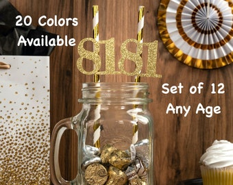 81st Birthday Party Straws with Number Any Age (SET OF 12) 81st Birthday Decoration Party Anniversary Tableware Decor Party Favors Supplies