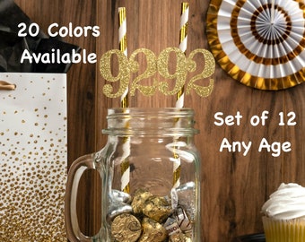 92nd Birthday Party Straws with Number Any Age (SET OF 12) 92nd Birthday Decoration Party Anniversary Tableware Decor Party Favors Supplies