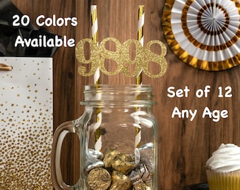 98th Birthday Party Straws with Number Any Age (SET OF 12) 98th Birthday Decoration Party Anniversary Tableware Decor Party Favors Supplies