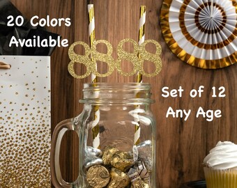 88th Birthday Party Straws with Number Any Age (SET OF 12) 88th Birthday Decoration Party Anniversary Tableware Decor Party Favors Supplies