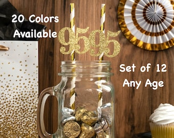 95th Birthday Party Straws with Number Any Age (SET OF 12) 95th Birthday Decoration Party Anniversary Tableware Decor Party Favors Supplies
