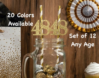 48th Birthday Party Straws with Number Any Age (SET OF 12) 48th Birthday Decoration Party Anniversary Tableware Decor Party Favors Supplies