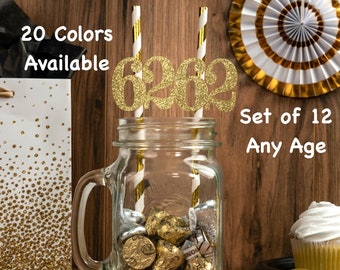 62nd Birthday Party Straws with Number Any Age (SET OF 12) 62nd Birthday Decoration Party Anniversary Tableware Decor Party Favors Supplies