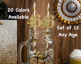 46th Birthday Party Straws with Number Any Age (SET OF 12) 46th Birthday Decoration Party Anniversary Tableware Decor Party Favors Supplies