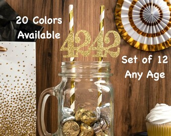 42nd Birthday Party Straws with Number Any Age (SET OF 12) 42nd Birthday Decoration Party Anniversary Tableware Decor Party Favors Supplies
