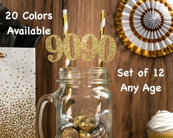 90th Birthday Party Straws with Number Any Age (SET OF 12) 90th Birthday Decoration Party Anniversary Tableware Decor Party Favors Supplies