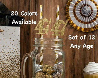 47th Birthday Party Straws with Number Any Age (SET OF 12) 47th Birthday Decoration Party Anniversary Tableware Decor Party Favors Supplies