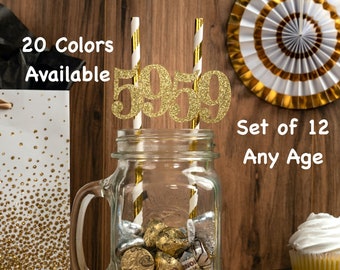 59th Birthday Party Straws with Number Any Age (SET OF 12) 59th Birthday Decoration Party Anniversary Tableware Decor Party Favors Supplies