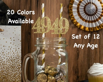 49th Birthday Party Straws with Number Any Age (SET OF 12) 49th Birthday Decoration Party Anniversary Tableware Decor Party Favors Supplies