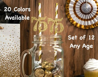 75th Birthday Party Straws with Number Any Age (SET OF 12) 75th Birthday Decoration Party Anniversary Tableware Decor Party Favors Supplies