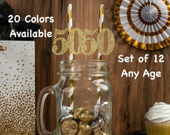 50th Birthday Decorations Party Straws with Number Any Age (SET OF 12) 50th Birthday Party Anniversary Tableware Decor Party Favors Supplies